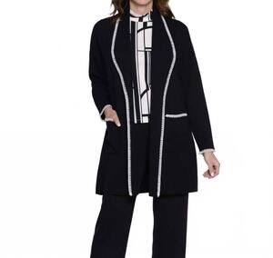 NEW A LA CARTE open front cardigan with crochet trim in black